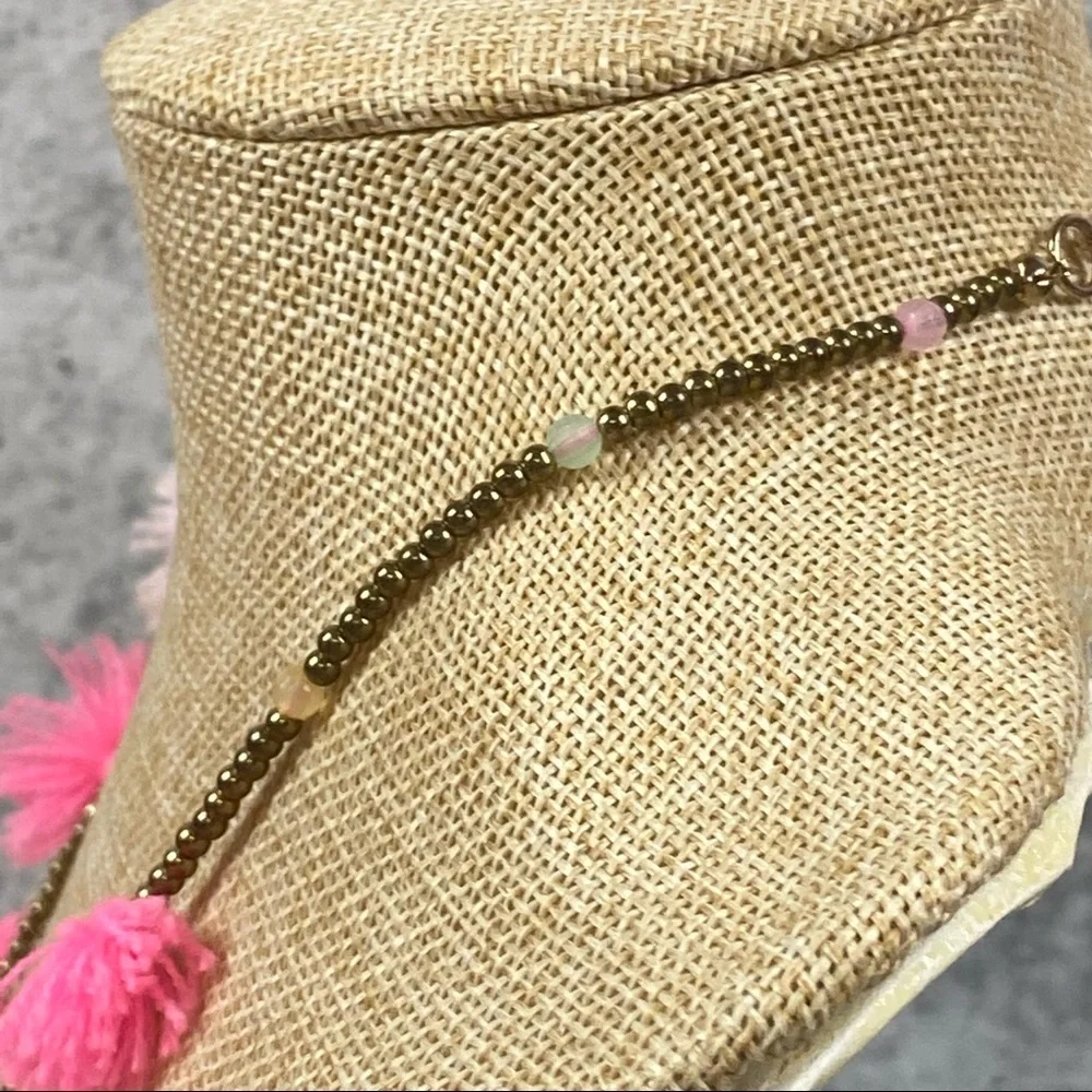 J. Crew Crewcuts pink tassel and bronze tone beaded necklace
